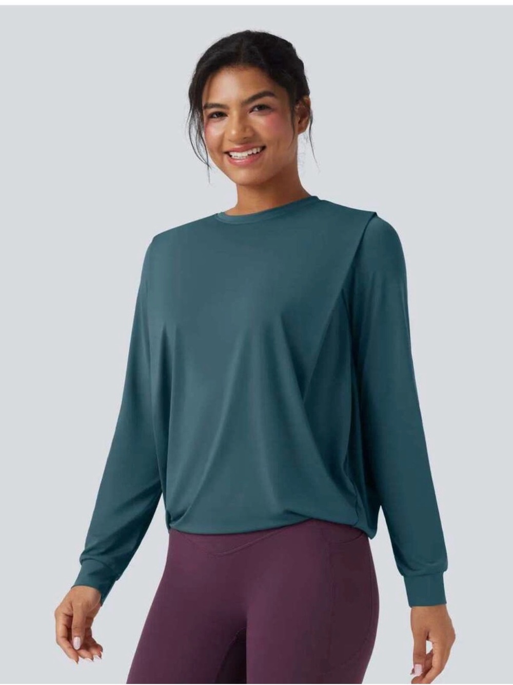 HALARA Long-Sleeve Crew Top — Dusty Blue